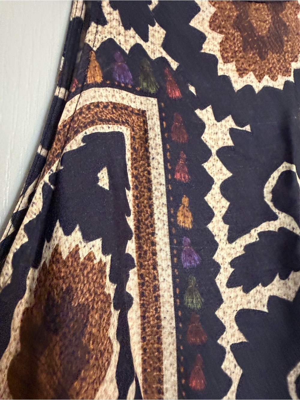 Farm Rio Halter Maxi Dress Sleeveless Floral Scarf Print Beige Orange Med - Picture 12 of 13